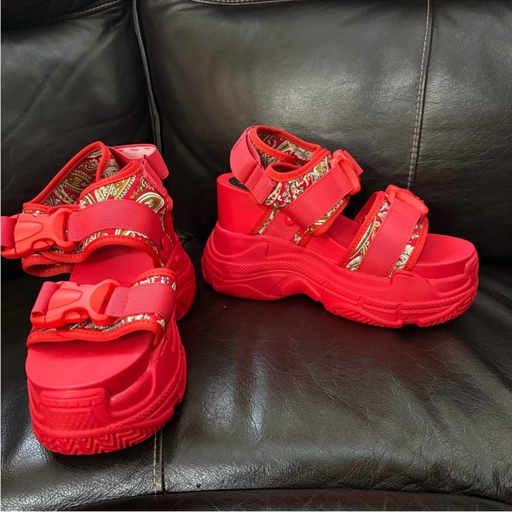 Anthony Wang 
Size 8 Red Platform shoes sandal